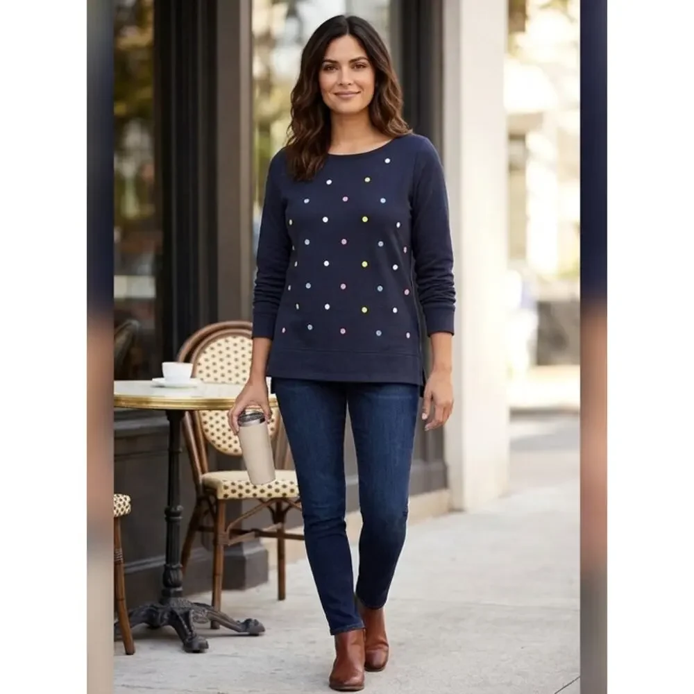 Talbots Navy Blue Polka Dot Knit Pullover Sweater Women Size S